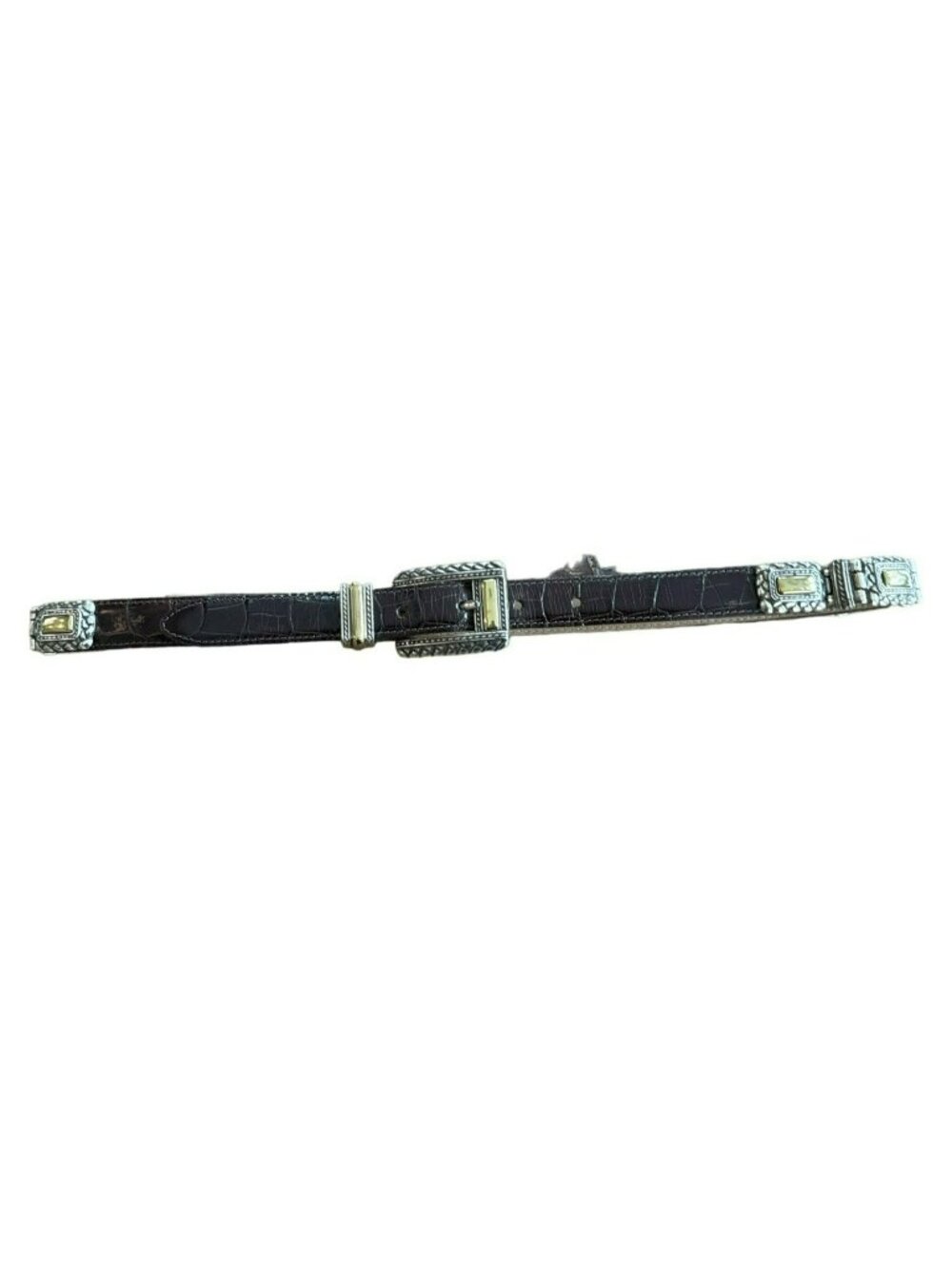 Brighton Vintage 90s Western Leather Belt M Silver Gold Mixed Metal Croc Emboss